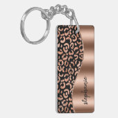 Glam Leopard Spots Roos Gold Black Metallic Name Sleutelhanger (Voorkant Links)