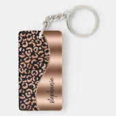 Glam Leopard Spots Roos Gold Black Metallic Name Sleutelhanger (achterkant)