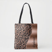 Glam Leopard Spots Roos Gold Black Metallic Name Tote Bag (Voorkant)