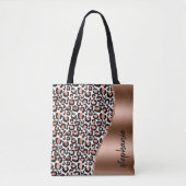 Glam Leopard Spots Roos Gold Metallic Naam Tote Bag (Voorkant)