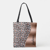 Glam Leopard Spots Roos Gold Metallic Naam Tote Bag (Achterkant)