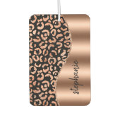 Glam Leopard Spots Rose Gold Black Metallic Name Luchtverfrisser (Voorkant)