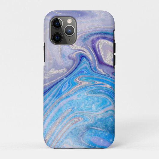 Glam licht blauw paars zilver glinsterend marmer Case-Mate iPhone case (Achterkant)