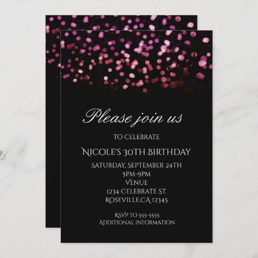 Glam Lights Roze Oranje Confetti Feest Uitnodiging (Voorkant / Achterkant)