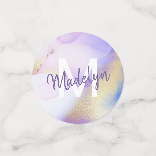 Glam Lila Gold Abstract Paint Trendy Monogram Confetti (Kleine voorkant)