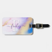 Glam Lila Gold Abstract Verf Elegant Monogram Bagagelabel (Voorkant horizontaal)