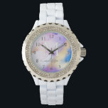 Glam Lila Gold Abstract Verf Elegant Monogram Horloge<br><div class="desc">Pas deze glamoureuze stijl abstracte lila waterverf eenvoudig aan met uw eigen details.</div>
