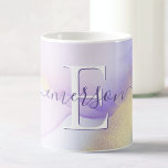 Glam Lila Gold Abstract Verf Elegant Monogram Koffiemok<br><div class="desc">Pas deze glamoureuze stijl abstracte lila waterverf eenvoudig aan met uw eigen details.</div>
