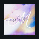 Glam Lila Gold Abstract Verf Elegant Monogram Magneet<br><div class="desc">Pas deze glamoureuze stijl abstracte lila waterverf eenvoudig aan met uw eigen details.</div>