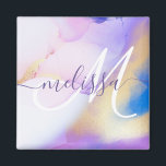 Glam Lila Gold Abstract Verf Elegant Monogram Magneet<br><div class="desc">Pas deze glamoureuze stijl abstracte lila waterverf eenvoudig aan met uw eigen details.</div>