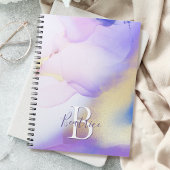 Glam Lila Gold Abstract Verf Elegant Monogram Notitieboek