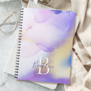 Glam Lila Gold Abstract Verf Elegant Monogram Notitieboek