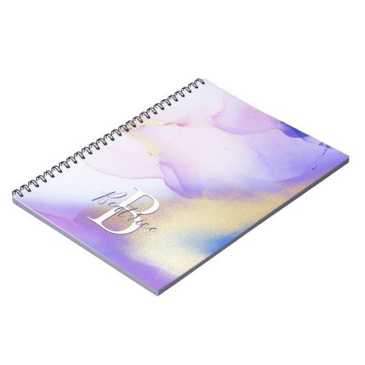 Glam Lila Gold Abstract Verf Elegant Monogram Notitieboek (Linkerzijde)