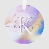 Glam Lila Gold Abstract Verf Elegant Monogram Ornament (voorkant)