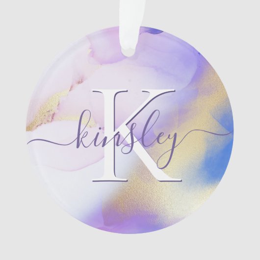Glam Lila Gold Abstract Verf Elegant Monogram Ornament (voorkant)