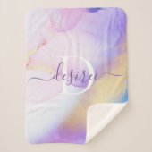 Glam Lila Gold Abstract Verf Elegant Monogram Sherpa Deken (Voorkant)