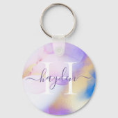 Glam Lila Gold Abstract Verf Elegant Monogram Sleutelhanger (Voorkant)