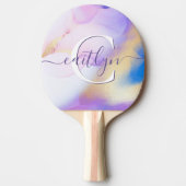 Glam Lila Gold Abstract Verf Elegant Monogram Tafeltennisbatje (Voorkant)