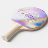Glam Lila Gold Abstract Verf Elegant Monogram Tafeltennisbatje (Voorkant Gekanteld)