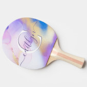 Glam Lila Gold Abstract Verf Elegant Monogram Tafeltennisbatje (Zijkant)