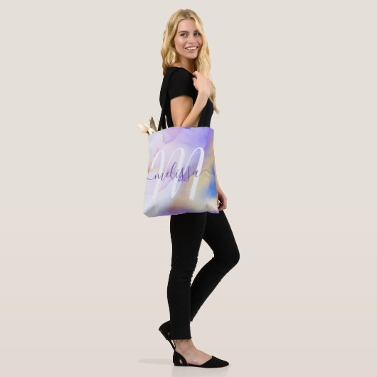 Glam Lila Gold Abstract Verf Elegant Monogram Tote Bag (Op model)