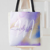 Glam Lila Gold Abstract Verf Elegant Monogram Tote Bag
