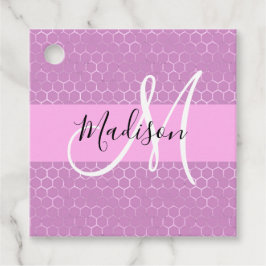Glam Lila Metallic Pink Honeycomb Monogram Naam Bedankjes Labels
