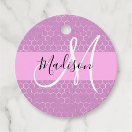 Glam Lila Metallic Pink Honeycomb Monogram Naam Bedankjes Labels