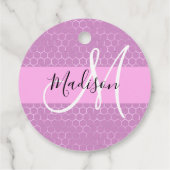 Glam Lila Metallic Pink Honeycomb Monogram Naam Bedankjes Labels (Achterkant)