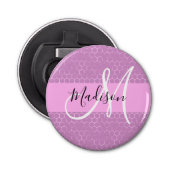 Glam Lila Metallic Pink Honeycomb Monogram Naam Button Flesopener (Voorkant)