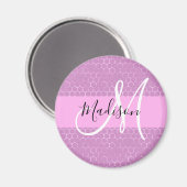 Glam Lila Metallic Pink Honeycomb Monogram Naam Magneet (Voorkant / Achterkant)