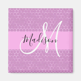Glam Lila Metallic Pink Honeycomb Monogram Naam Magneet