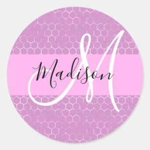 Glam Lila Metallic Pink Honeycomb Monogram Naam Ronde Sticker