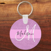 Glam Lila Metallic Pink Honeycomb Monogram Naam Sleutelhanger (Voorkant)