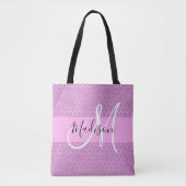 Glam Lila Metallic Pink Honeycomb Monogram Naam Tote Bag (Voorkant)