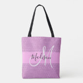 Glam Lila Metallic Pink Honeycomb Monogram Naam Tote Bag (Achterkant)