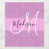 Glam Lila Metallic Pink Honeycomb Monogram Naam Wijn Etiket (Enkel label)