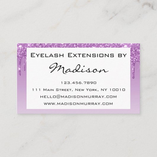 Glam Lila Paars Glitter Drift Eyelash Visitekaartje (Achterkant)