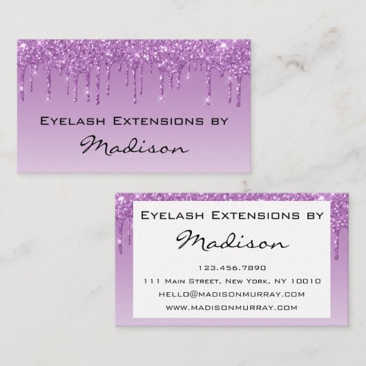 Glam Lila Paars Glitter Drift Eyelash Visitekaartje (Voorkant / Achterkant)