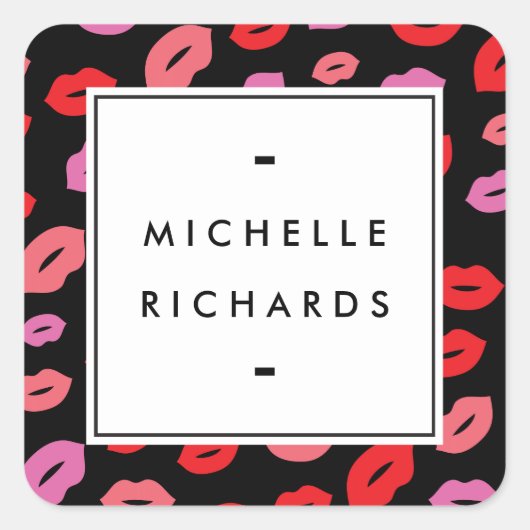 Glam Lip Print Makeup Artist Beauty Pink/Red/Black Vierkante Sticker (Voorkant)