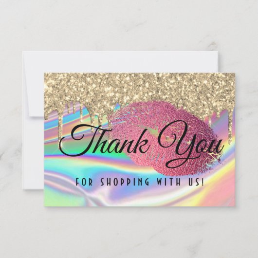 Glam Lips Glitter Drijft faux Holographic Rainbow Bedankkaart (Voorkant)