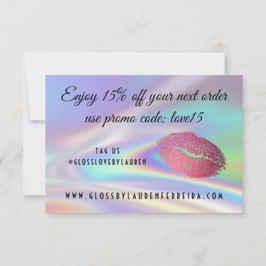 Glam Lips Glitter Drijft faux Holographic Rainbow Bedankkaart (Achterkant)