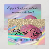 Glam Lips Glitter Drijft faux Holographic Rainbow Bedankkaart (Voorkant / Achterkant)