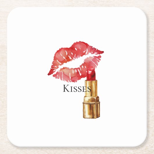 Glam Lips Rode Lippenstift Kus Kartonnen Onderzetters (Voorkant)