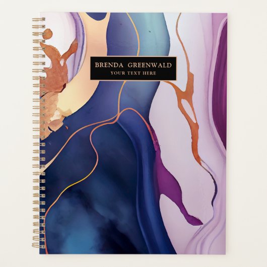 Glam Liquid Marble Blue Paars Gold monogram Planner (Voorkant)