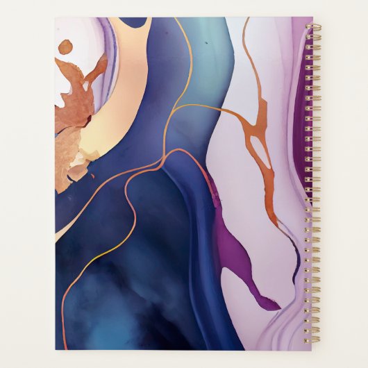 Glam Liquid Marble Blue Paars Gold monogram Planner (Achterkant)