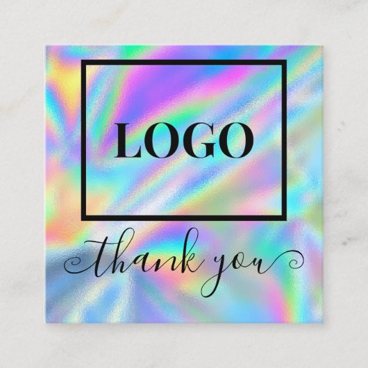 Glam Logo Faux Holographic Bedankt Vierkante Visitekaartje (Voorkant)