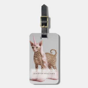 Glam Luipaard Eenhoorn Kat in Roze Bont Hoge Hakke Bagagelabel