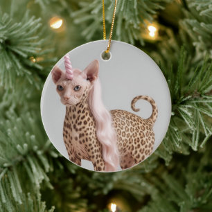 Glam Luipaard Eenhoorn Kat in Roze Bont Hoge Hakke Keramisch Ornament