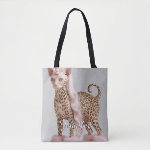 Glam Luipaard Eenhoorn Kat in Roze Bont Hoge Hakke Tote Bag